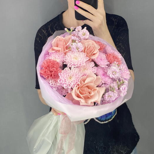 Букет комплимент 🌸 французская Роза 🥐🩷🥐 ароматная лавандовая маттиола 💜🌿💜