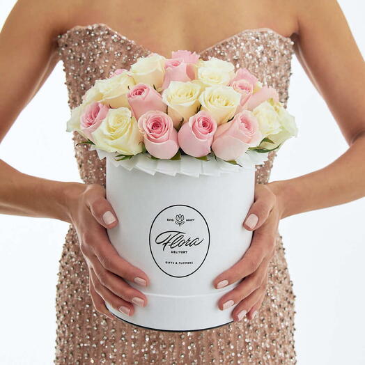 Hatbox Petit "Mix of roses" WHITE