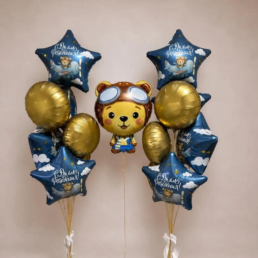 Композиция из воздушных шаров для мальчика "Мишка-пилот"