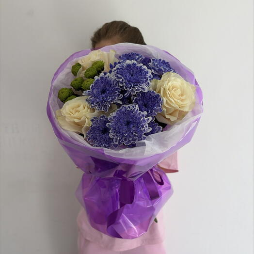 Букет из хризантем и роз 💜💜