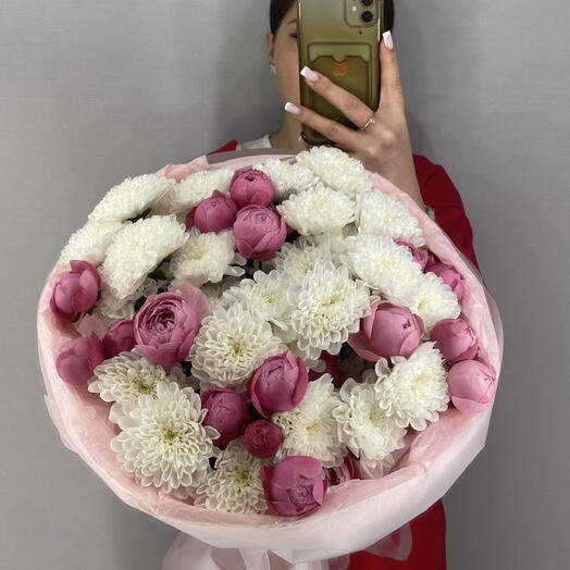 Пионовидная кустовая Роза с хризантемой 🎀
