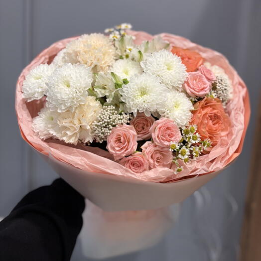 Букет с пионовидными Розами и ромашкой 🌸🩷