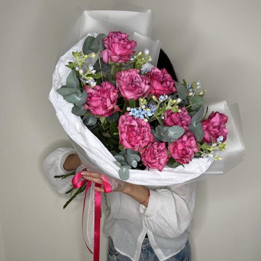 Букет из пионовидных  роз Кантри Блюз с оксипеталум  💖💖💖