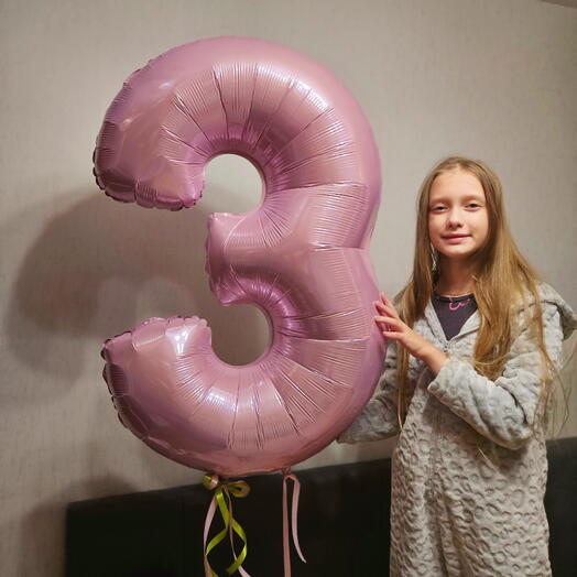 Шар цифра 3 розовая с гелием-1шар