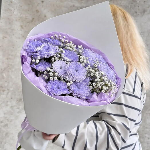Букет/хризантемы кустовые и гипсофила 💜