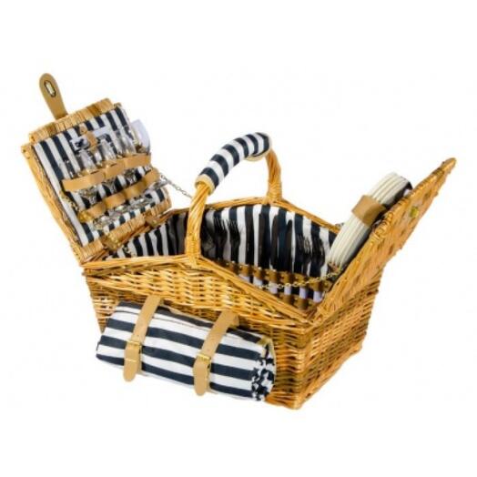 Набор для пикника "Плетеная корзина", светлая, с пледом, на 4 человека