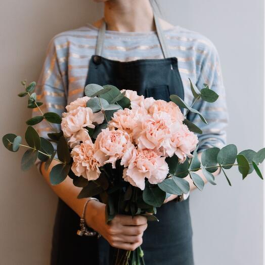 Carnations and eucalyptus