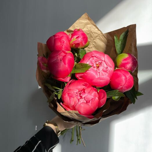 Monobucket of peonies in craft