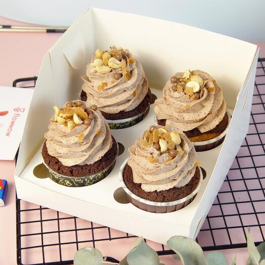 Set (4pcs) chocolate, cupcakes de nuez (Snickers y avellanas-caramelo) como regalo
