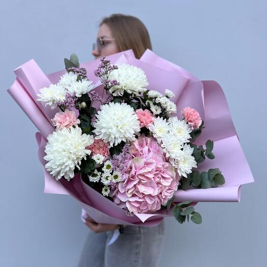 Grace Cayley bouquet (hydrangea, dianthus, chrysanthemums, limonium and greenery)