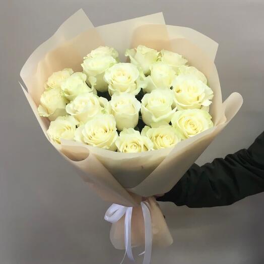 Bouquet of 19 tall white Mondial roses
