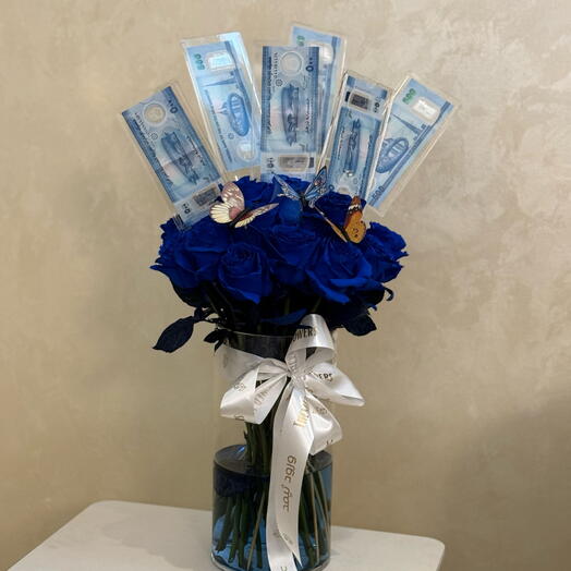 Royal blue flowers in vase