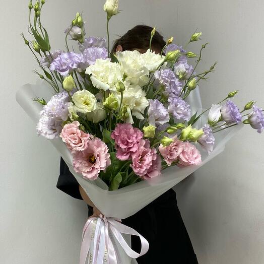 Mixed bouquet of eustoma. Pink,Purple, White