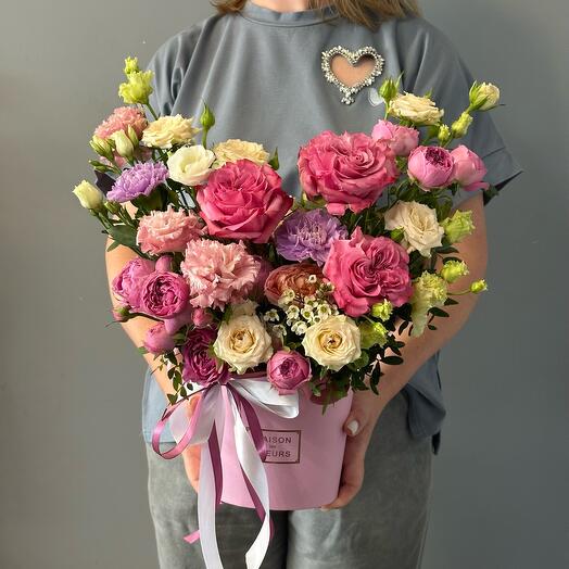 Цветы в коробке «Розовая мечта»