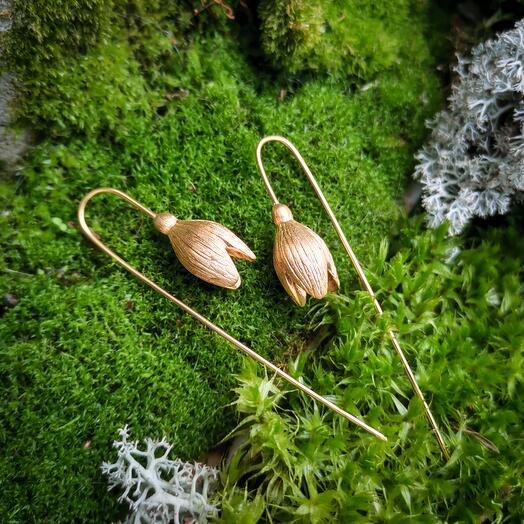 Серьги цветочные Подснежник Galanthus матовые позолота