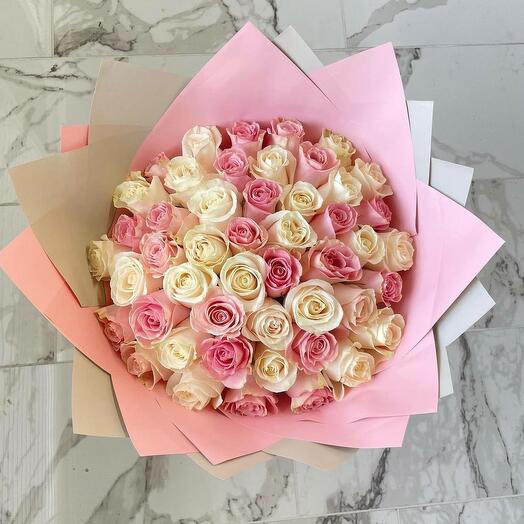 Bouquet of 51 white and pink roses