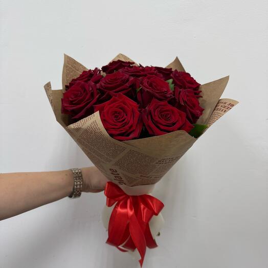 Bouquet of bard roses in craft