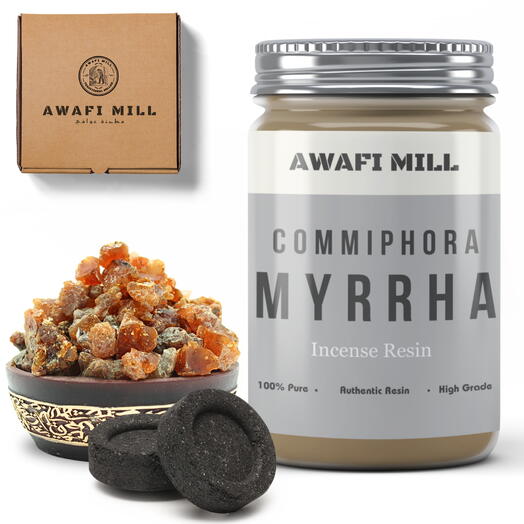 AWAFI MILL Myrrh Resin Incense | Charcoal Tablet - Bottle of 100 Gram with 20 Charcoal Piece