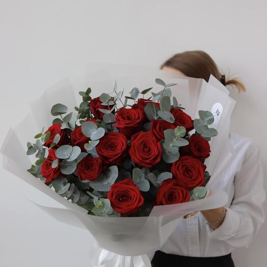 Roses with eucalyptus