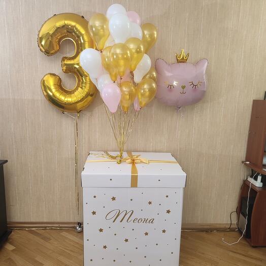 Коробка с шарами девочке "Розовая кошечка" с цифрой