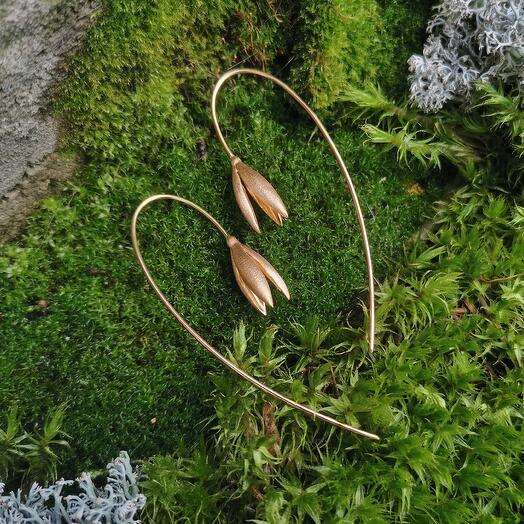Серьги цветочные Весенний цветок Flos Vernalis матовые позолота