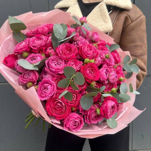 Букет пион кустовые розы «Малиновые сны» 💞