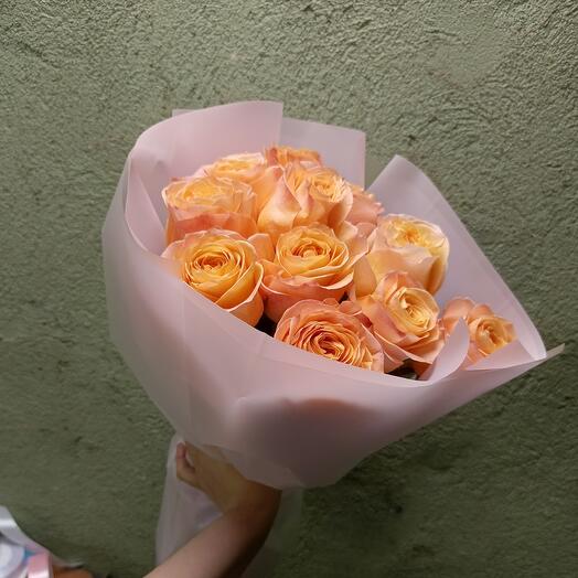 Персиковые розы 9 штук