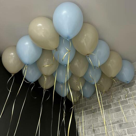 Сыну, мальчику - Шары под потолок нежно-голубой + белый песок - 20 шт