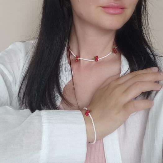 Комплект чокер и браслет Вишни Set of choker and bracelet Cherry