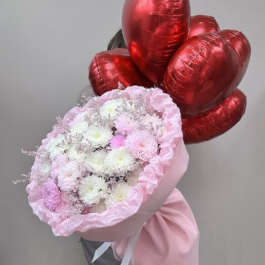 Сет «Love you + фонтан из сердец 5штук (фольгированные)