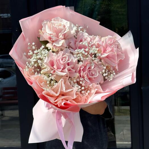 Французская Роза с гипсофилой - авторский букет в нежной упаковке💕