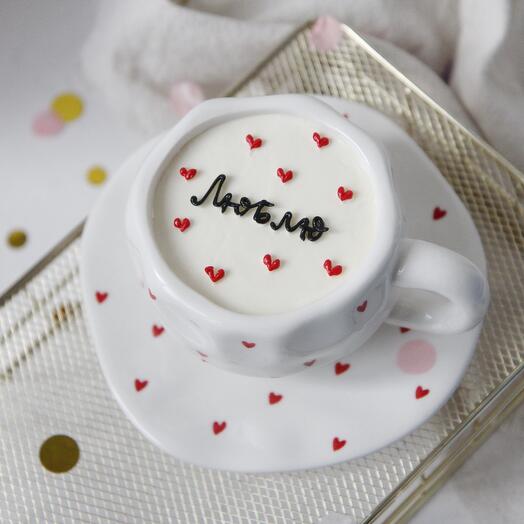 Торт бенто в кружке в чайной паре в стакане с сердечками ЛЮБЛЮ