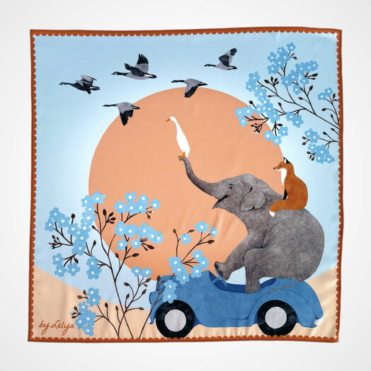 Шелковый платок «Мечтатели» 45х45 оранжевый