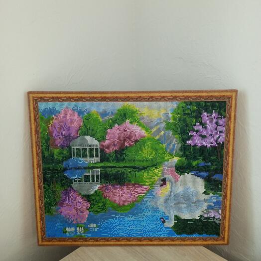 Картина  алмазная мозаика Лебедь