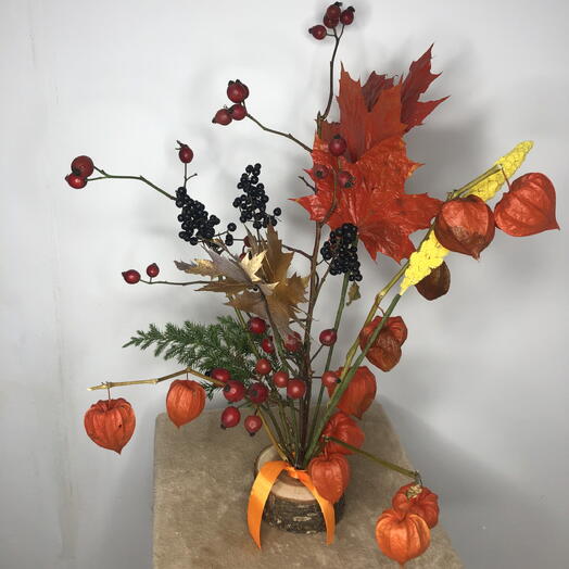 Интерьерная Осенняя композиция номер 2 на спиле дерева