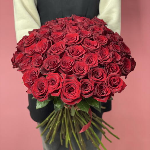 51 Красная Роза 60см, на атласной ленте