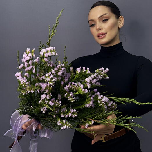 Букет с Можжевельником и Статицей под ленту