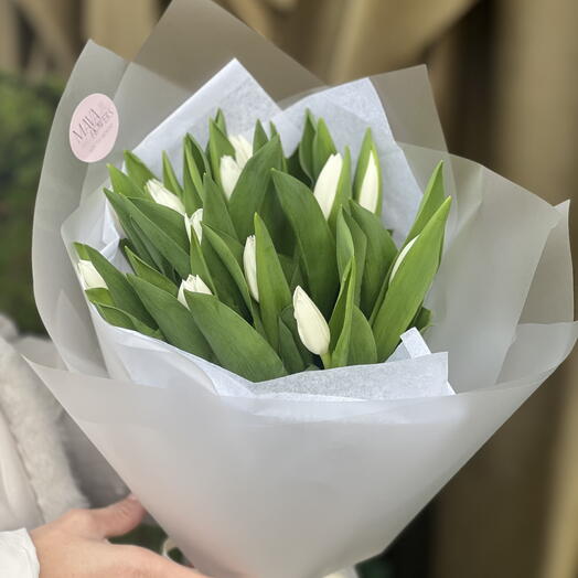 Букет из 15 белоснежных тюльпанов