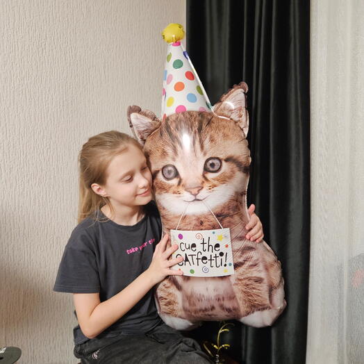 Воздушный шар фигура кот, котенок,котик милый в колпаке с гелием-1шар