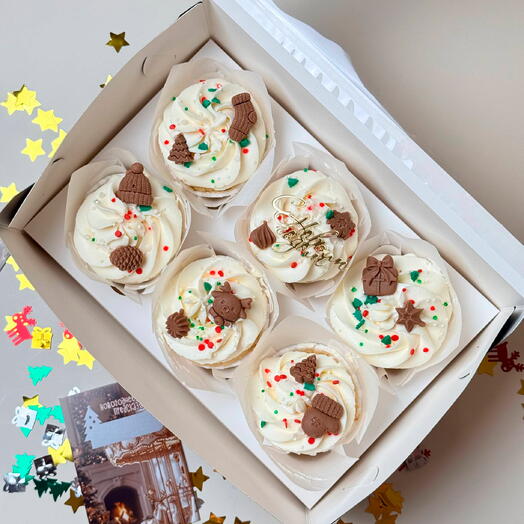 Новогодний набор 6 капкейков