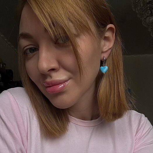 Серьги с голубыми фарфоровыми сердечками
