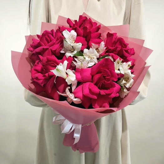 Французские розы с альстромерией букет les fleur (В0095)