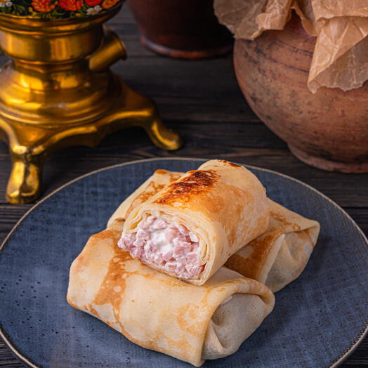 Блинчики с нежной ветчиной и творожным сыром