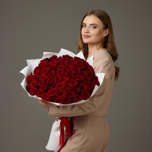 51 красная роза 60 см