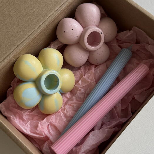 Подарочный набор Ребристые свечи + подсвечники