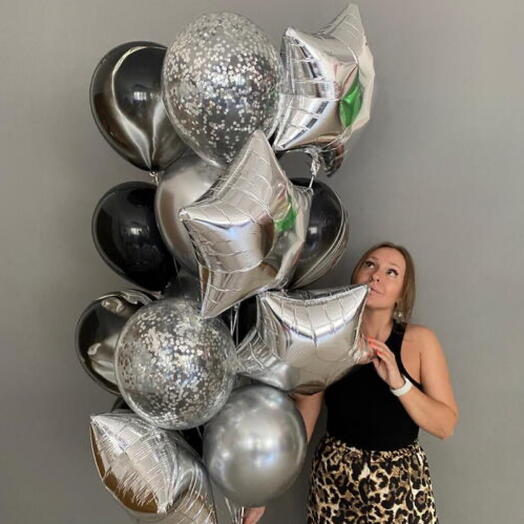 Шары на день рождения для мужчины, для мужа, для коллеги или руководителя, для девушки из чёрных и серебряных Шаров