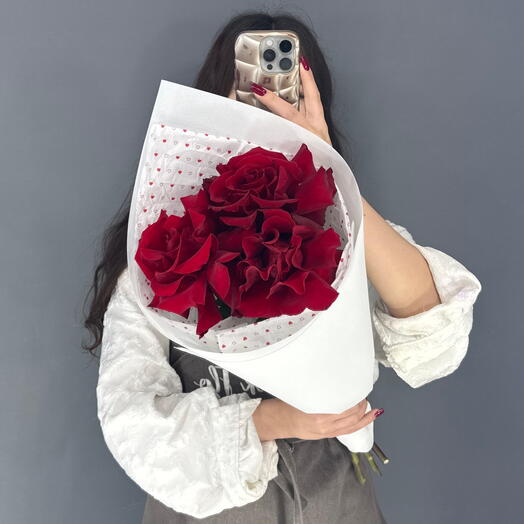 Монобукет🌹 из Бордовой Француской Розы 3 шт
