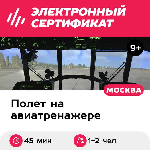 Подарочный сертификат Полет на авиатренажере вертолета Ми-8МТВ-2, 45 мин., 1-2 чел., выходные