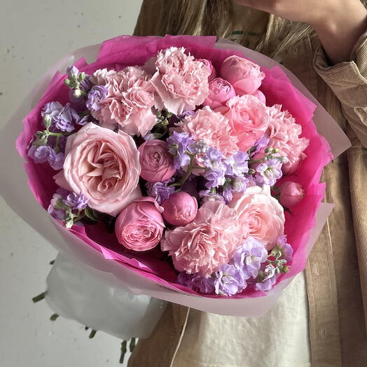 Букет ароматный с пионовидными розами и маттиолой и охарой 💕