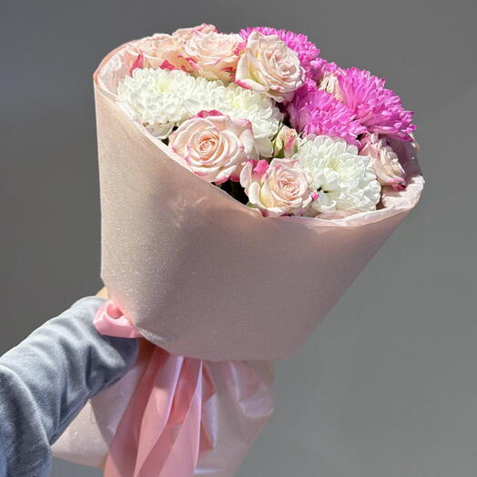 Букет из хризантемы и кустовой розы 🌸🍬💕